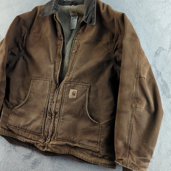 Vintage Y2K Carhartt Jacket XL Brown C61 Sandstone Sherpa Lined Coat Sunfade - Picture 3 of 16